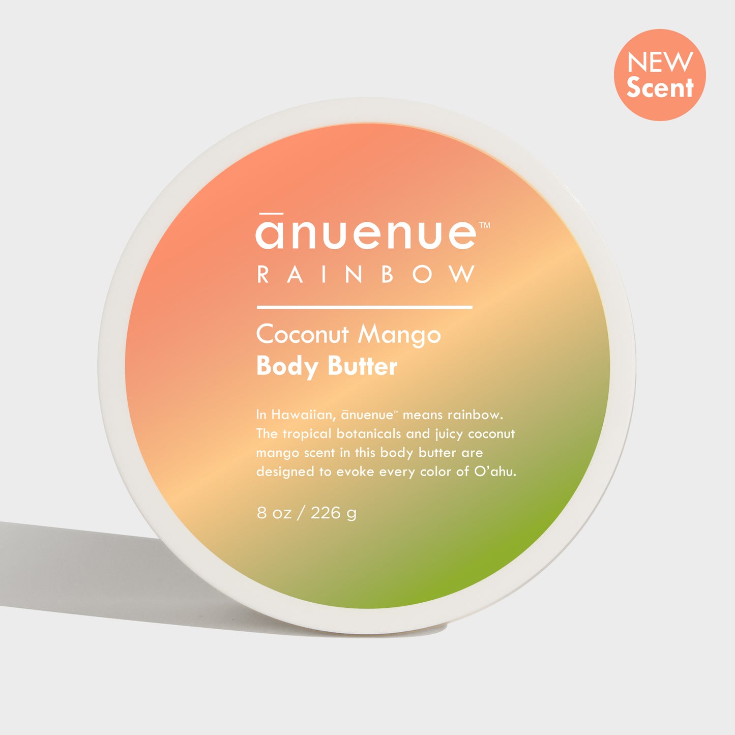 8 oz Coconut Mango Body Butter in rainbow gradient jar