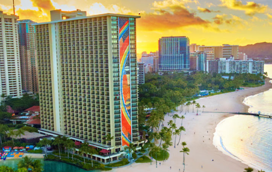 Photograph of the rainbow mural on the Hilton Hawaiian Village Waikiki Beach Resort
